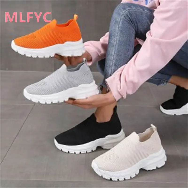 Große gestrickte mesh atmungs einzelnen schuh weibliche neue low-top dicke sohle turnschuhe frauen schuhe