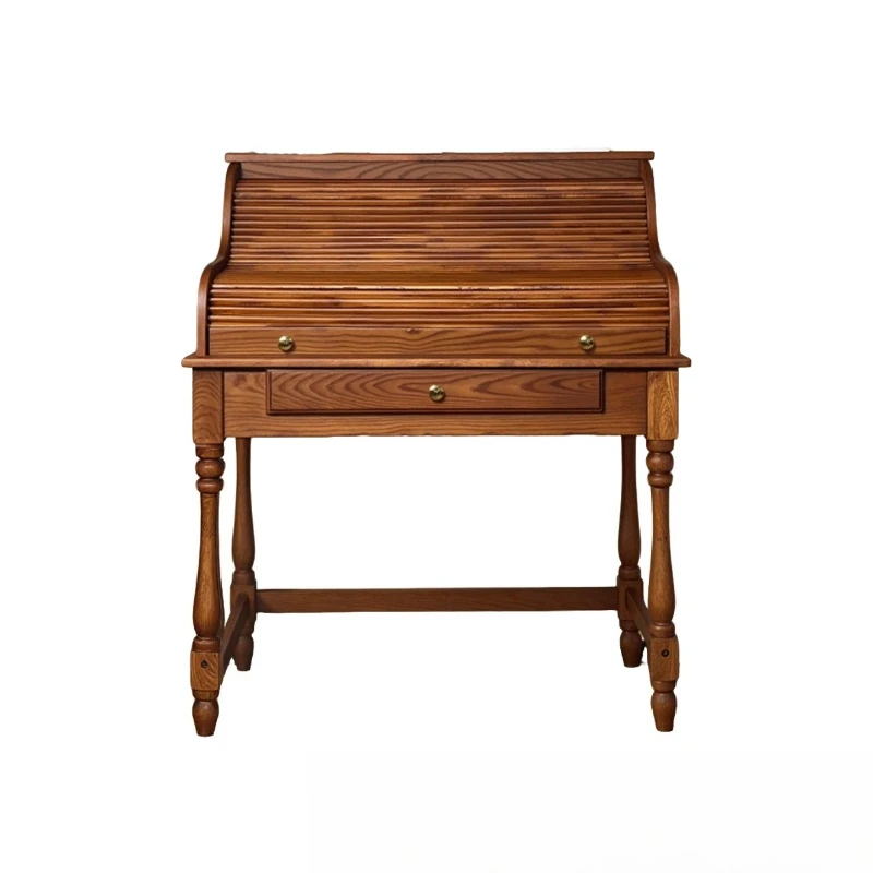 Medieval ash wood organ roller shutter dresser dressing stool French retro solid wood bedroom makeup storage integrated
