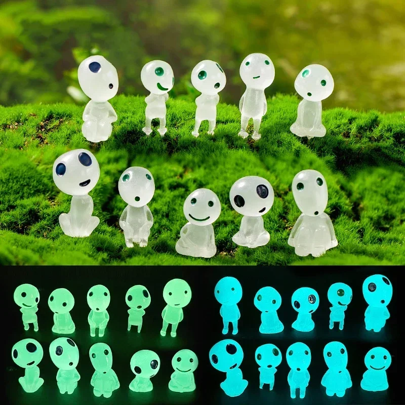 

10Pcs Luminous Elves Mini Figures Fish Tank Decor Kodama Glow in the Dark Figures Garden Micro Flower Potted Landscape Ornament