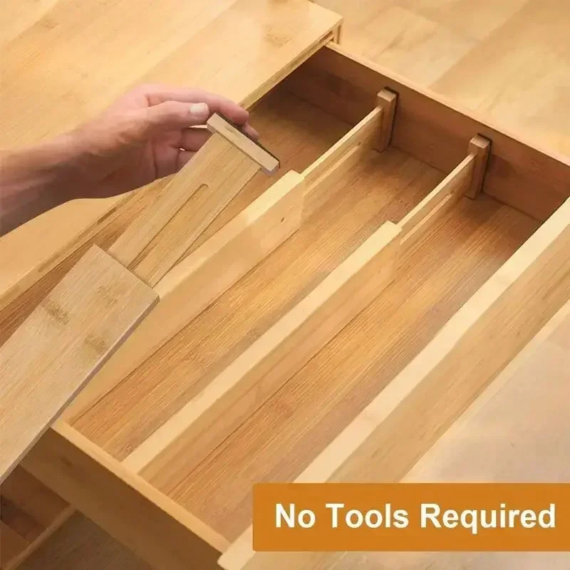 Bamboo Retractable Drawer Sorting Divider Bamboo Stretchable Spring Drawer Divider Non-Slip Adjustable Kitchen Drawer Divider