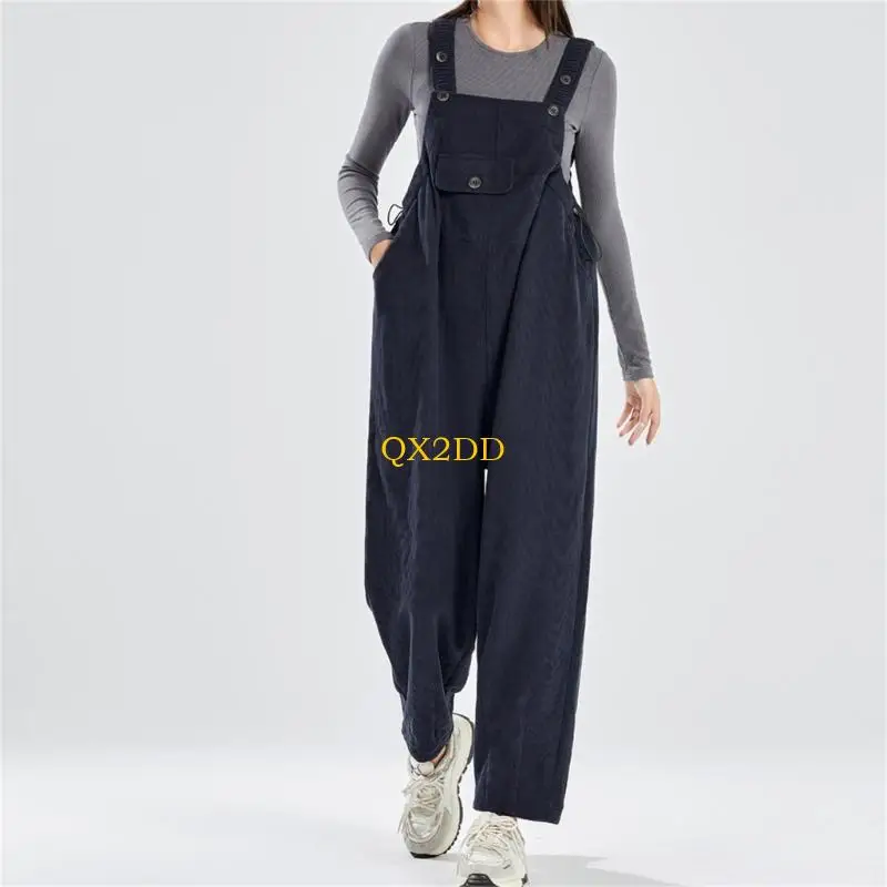 QX2D وزرة الأمومة لمط لفصل الشتاء الصوف مبطن السراويل الحمل عززت الحمالات جيوب متعددة الوظائف