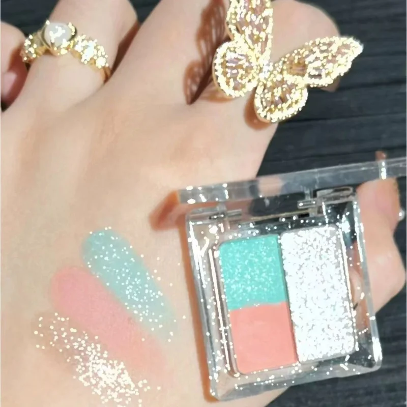 Green White Eyeshadow Palette Professional Highlight Shimmer Brightening Long Lasting Eye Shadow Eye Makeup Eye Cosmetic 3Colors