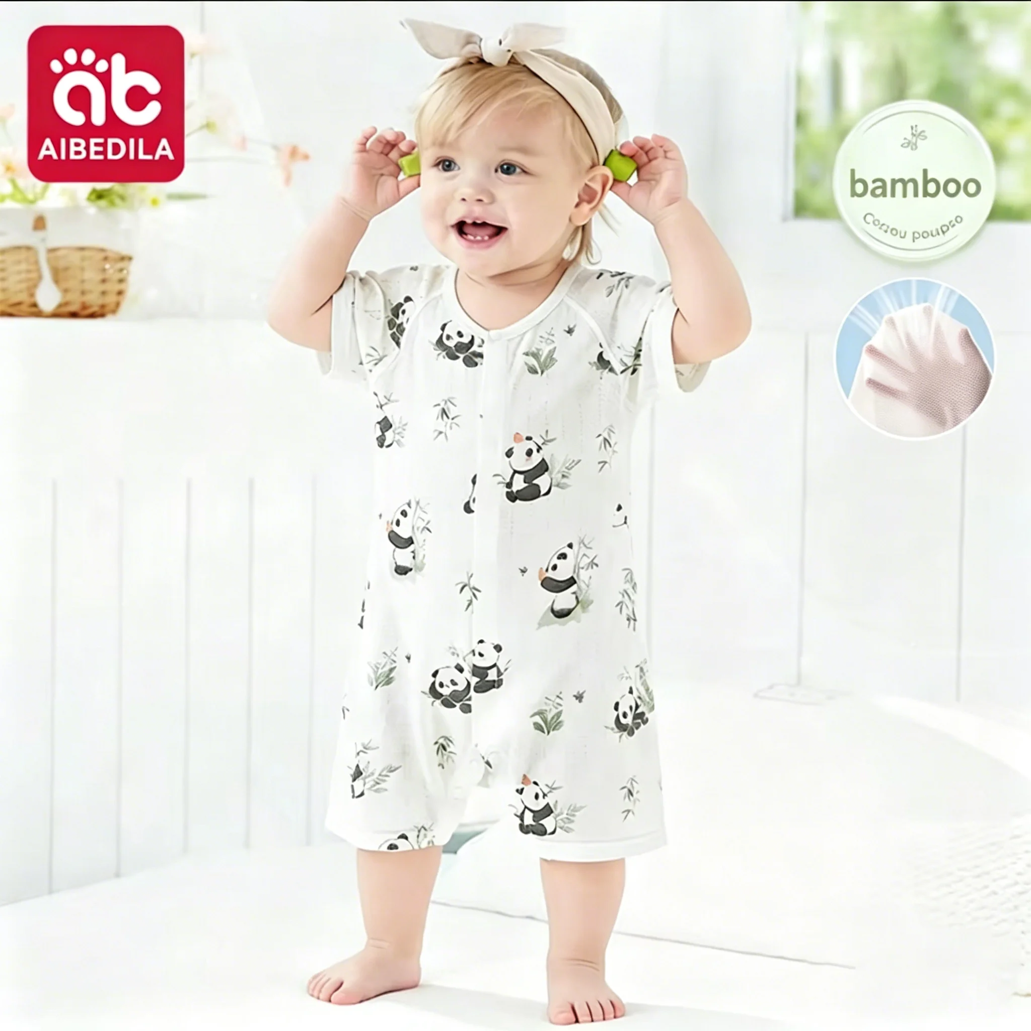 

AIBEDILA Boys Girls Baby Summer Air Conditioner Wear Thin Breathable Mesh Cotton Short Sleeve Jumpsuit Daily Home Sleep Clothes