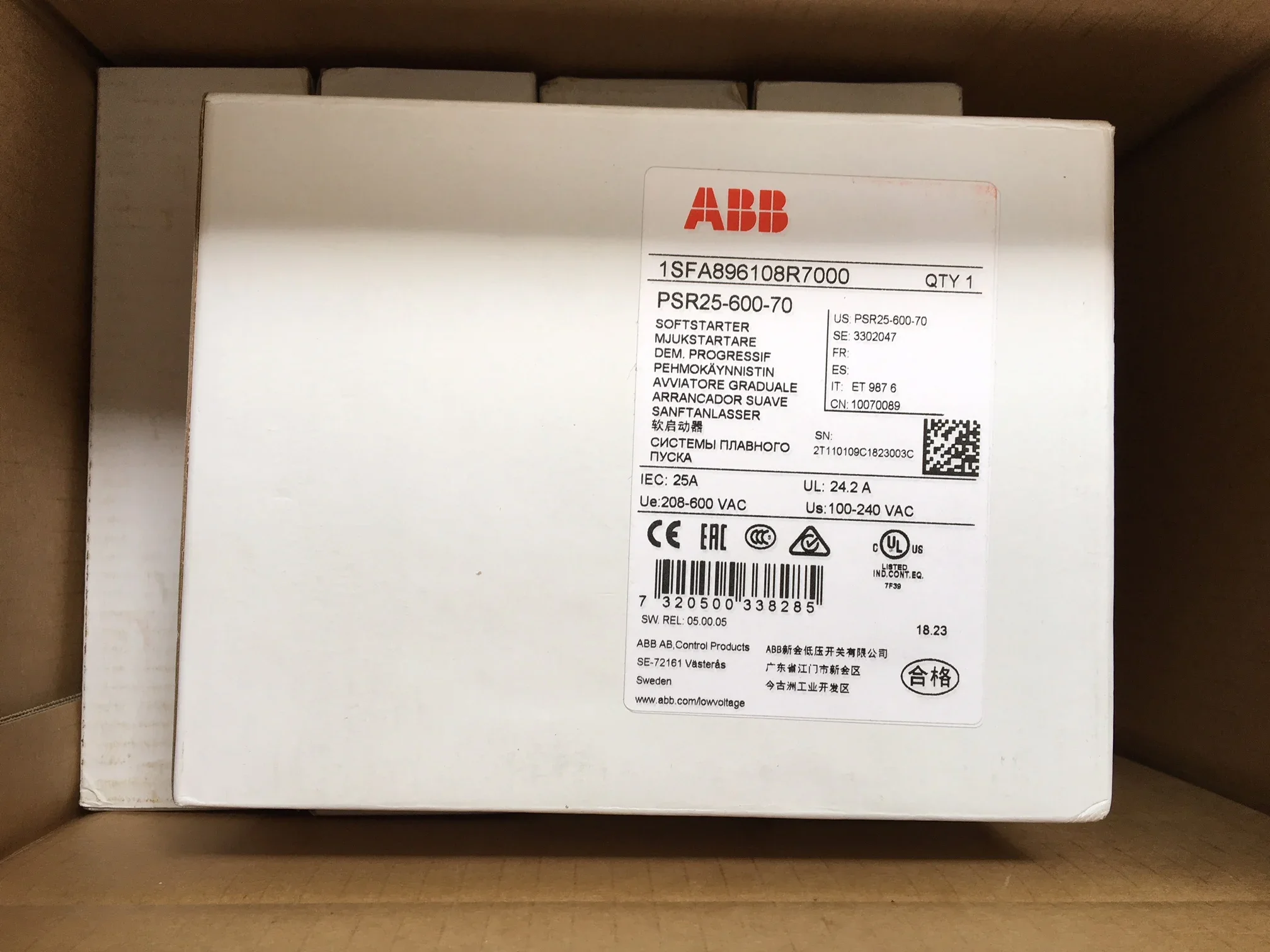 Brand New Original Genuine ABB Compact Soft Starter PSR9-600-70; 10070086