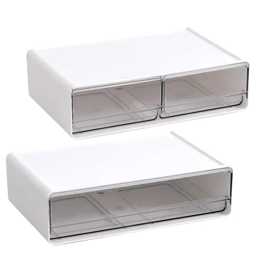 

2pcs Desktop ganizer 1 White Single Drawer 1 White Double Drawer Storage Box Office Stationery Transparent Plastic