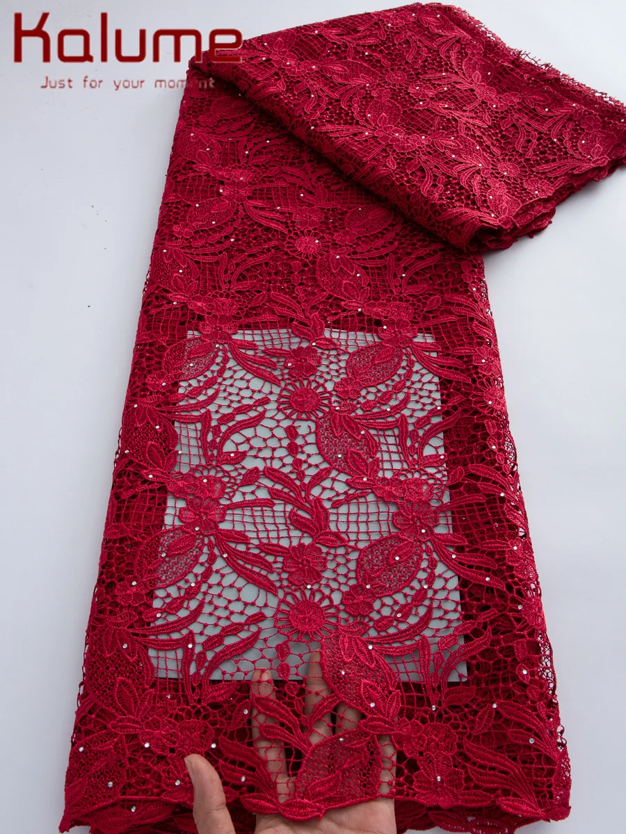 Kalume 2026 High Quality Embroidery French Guipure Cord Lace Fabric African Lace Fabric for Nigerian Wedding Dresses F3630