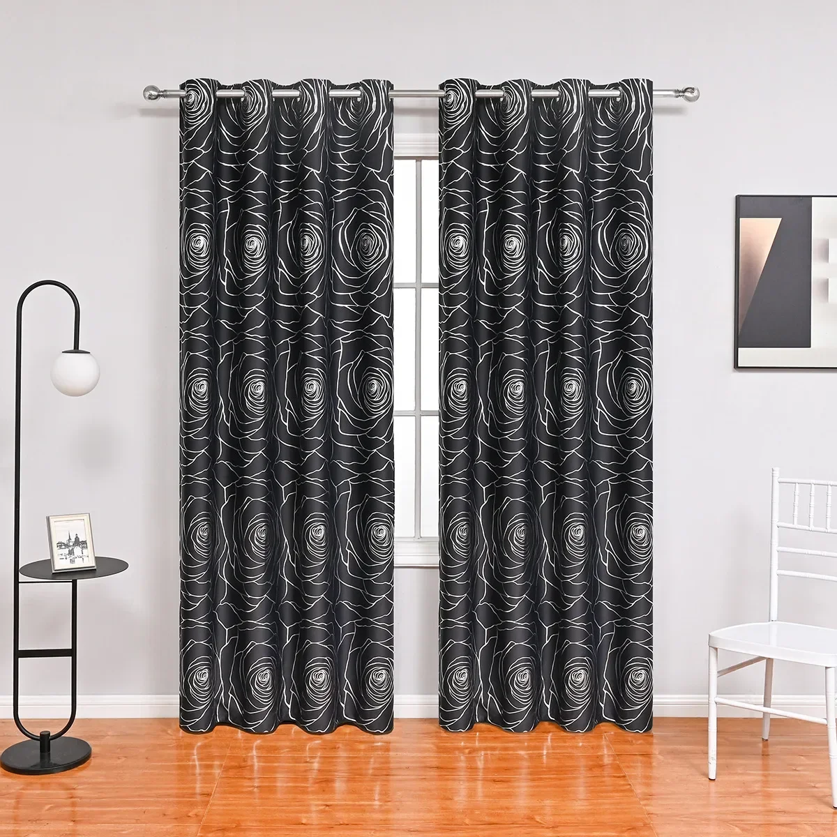 

N3062Hot silver large rose perforated semi-blackout curtains living room bedroom bay window floor-to-ceiling curtains