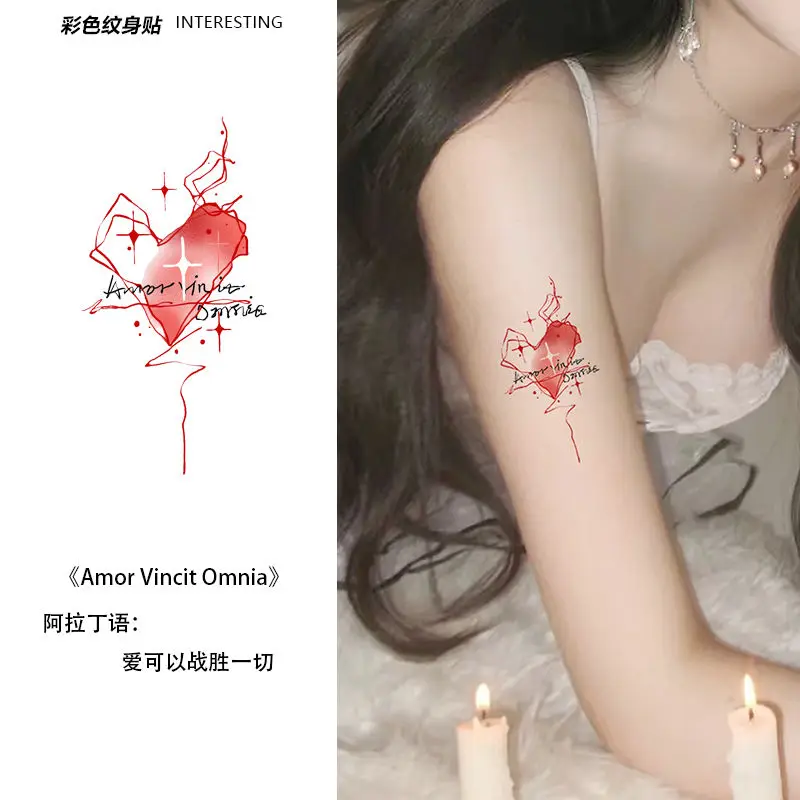 Fake Tattoos for Women Waterproof Durable Red Love Temporary Tattoo Sticker Cute Sexy Babes Art Tatoo Tatto Festival Wholesale