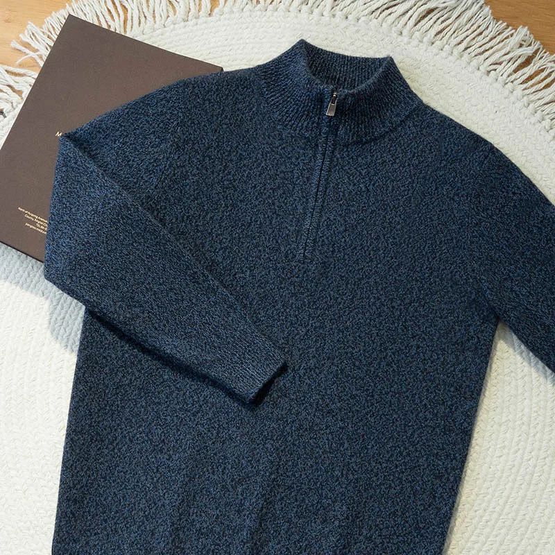 Jerséis con cremalleras de Cachemira para hombre, suéter con cuello simulado, Otoño Invierno, prendas de punto informales inteligentes de 100% de Cachemira, Tops de hilo de tres colores