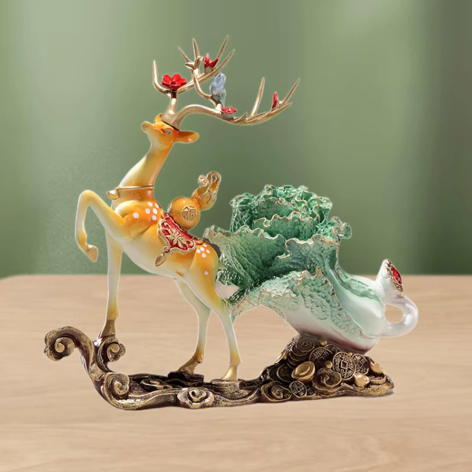 

Deer and Cabbage Statue Crafts Resin Figurine for Living Room Office Desk