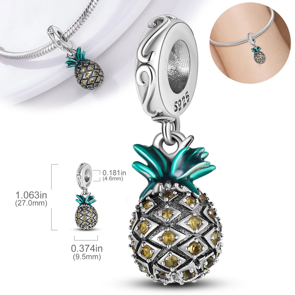

Summer Pineapple Fruit Pendants 925 Sterling Silver Original Beads Fit Original 925 Charms Bracelet Bead Jewelry Gifts for Women