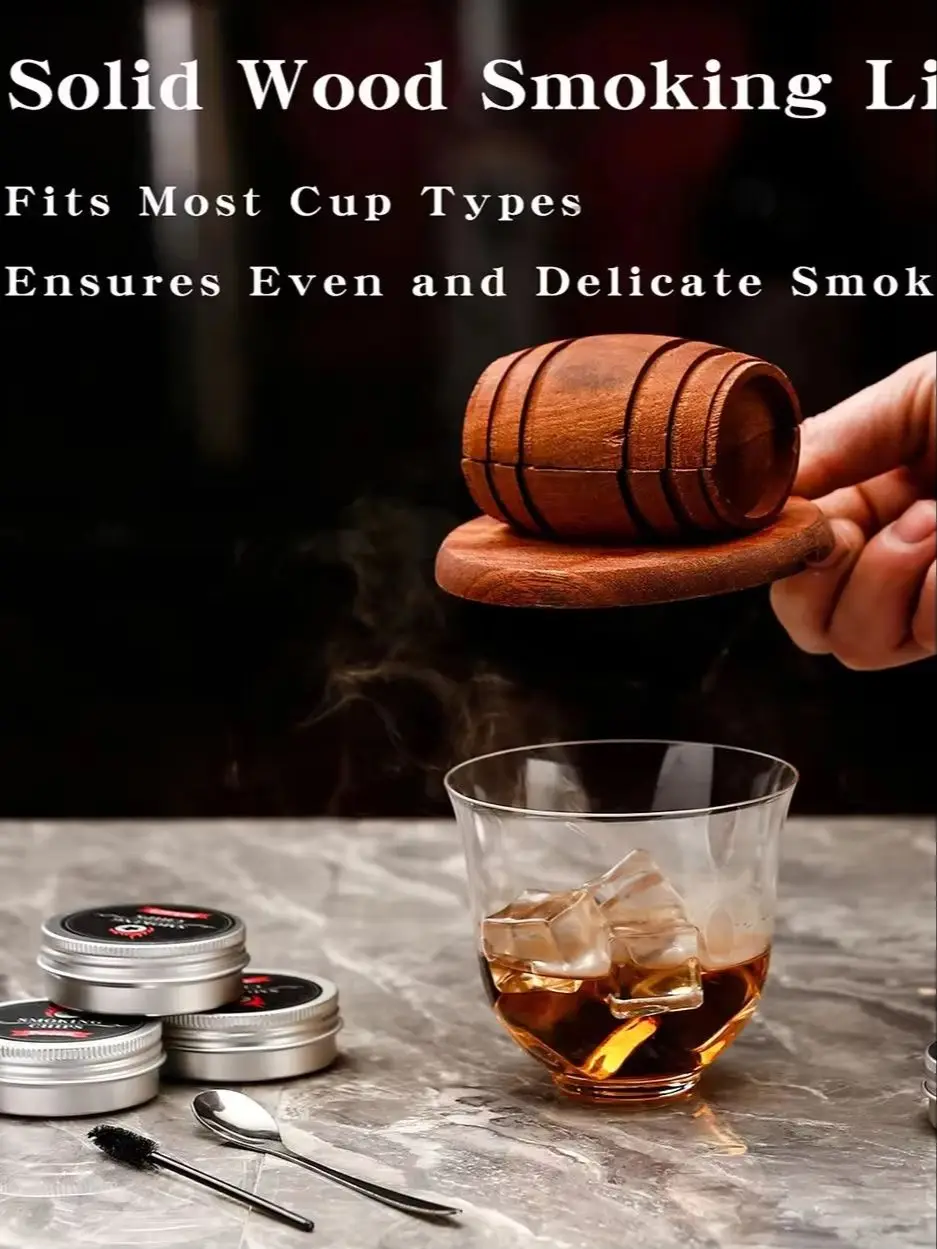 Zestaw do wędzenia whisky z 4 smakami, wióry drzewne, infuzor w kształcie drewnianego beczki do Old Fashioned, idealny prezent świąteczny dla mężczyzn. — 2