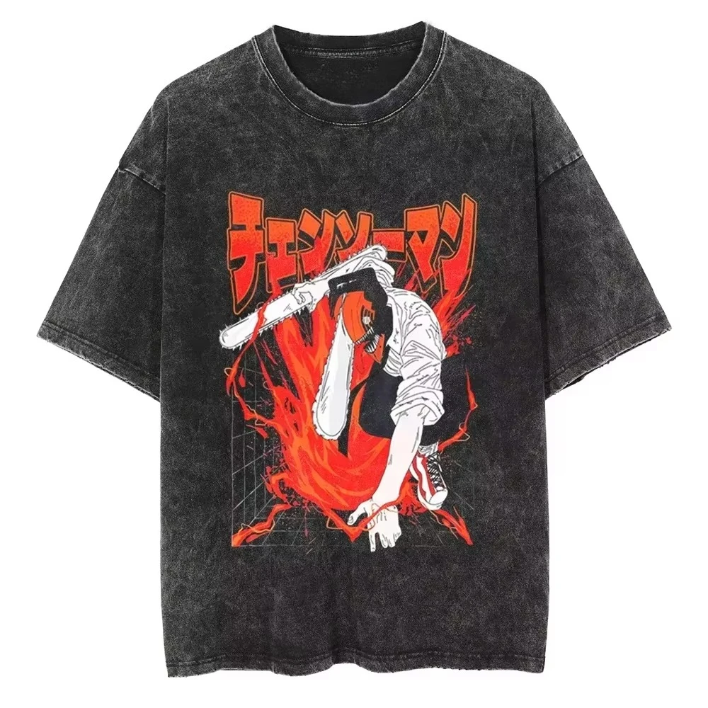 

Anime Chainsaw Washed Short Sleeved Round Neck Y2k Tshirt Ropa Hombre Men Clothing New in Top Tees Mens T-Shirt Camisetas 62948