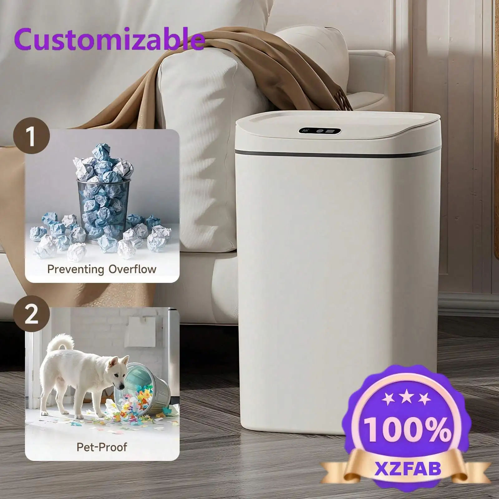 Factory Direct 2026  Bathroom Trash Can With Lid, Non-Contact Automatic Motion Sensor, Smart