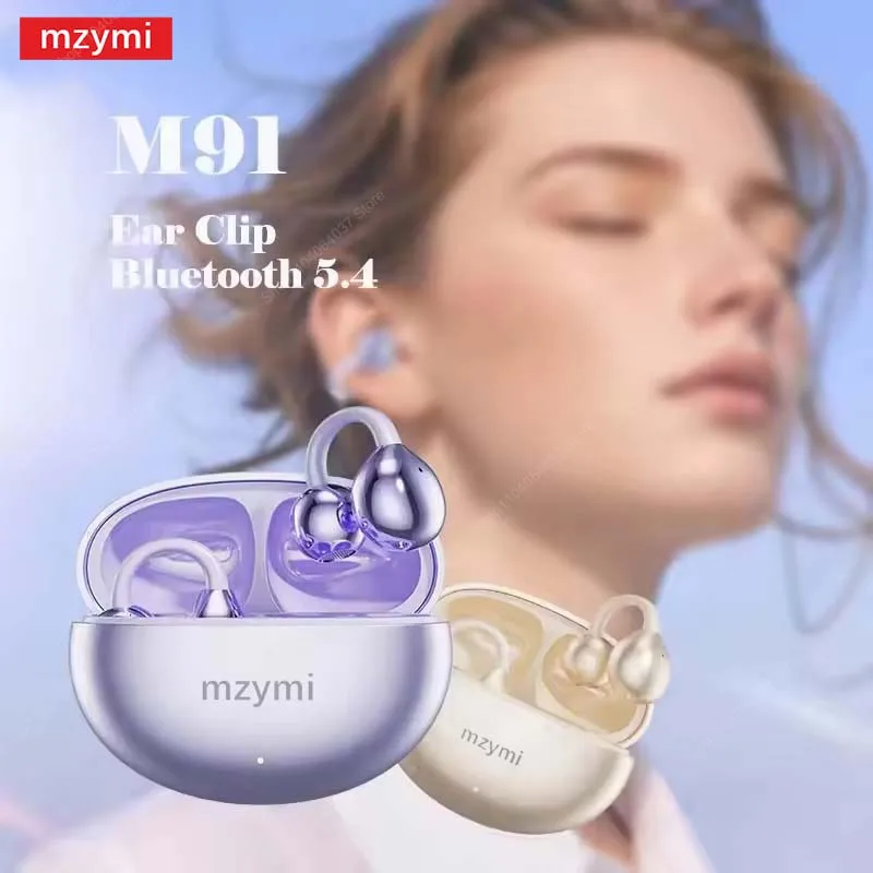 Mzymi M91 Ear Clip Wireless Earphone New Open Ear Sport Bluetooth 5.4 Headphone ENC Noise Cancelling Headset for Android iOS