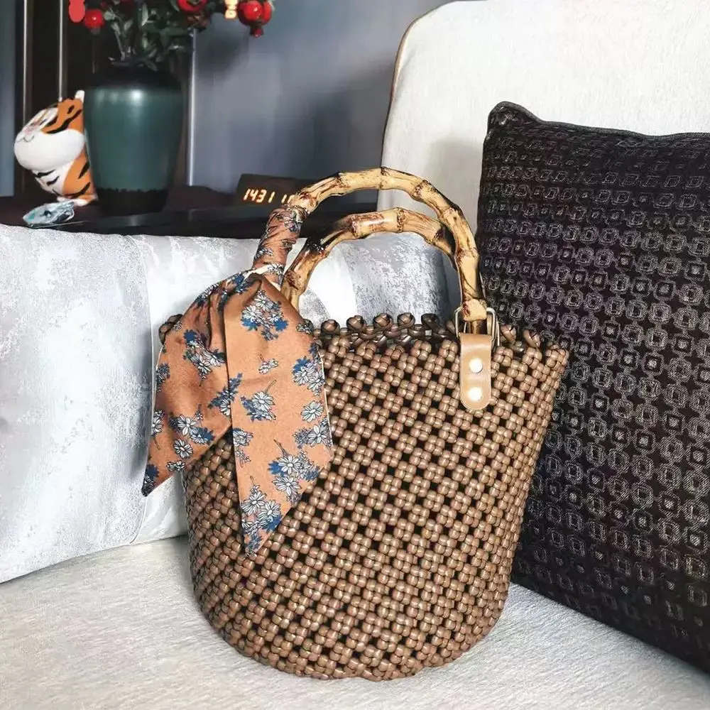 DIY اليدوية انفصال الخيزران محفظة مقابض مع مشبك حقيبة يد بلاستيكية الفرقة مقبض حقيبة الملحقات