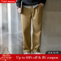 Maden New Men's Retro Corduroy Casual Pants Loose Cotton Straight Pants with Pockets for Autumn Versatile Solid Color Trousers