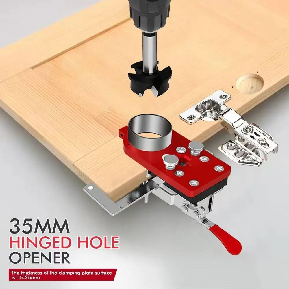 Carpenter Cabinet Door Hinges Punch Jig 35mm Hole Drilling Guide Locator with Fixture Ruler Boring Hinge Hole Opener Template