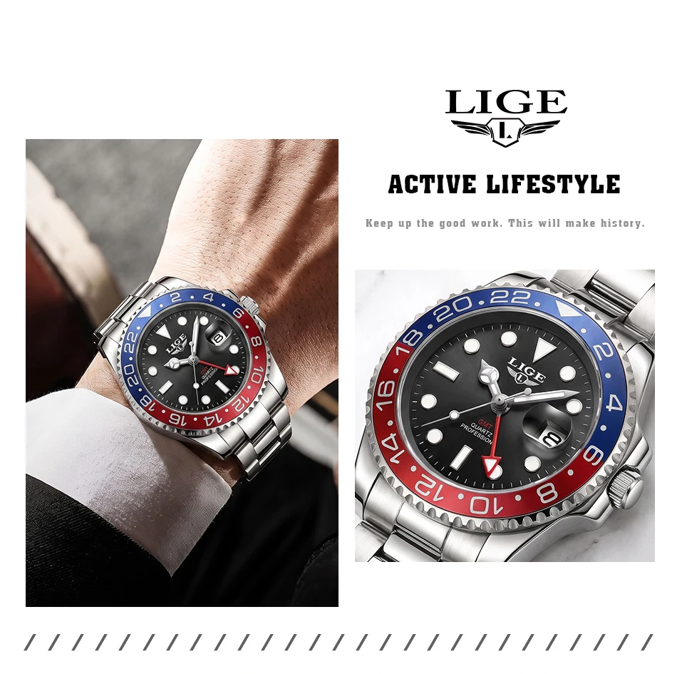 LIGE Hochwertige Luxus-Herrenuhr, Wasserdichte Quarzuhr mit Edelstahlarmband, Leuchtende Sportuhr, Geschenkuhr für Männer – Detail 14