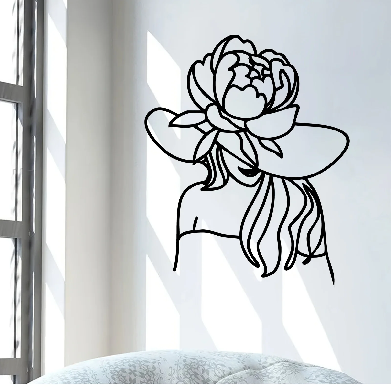 Elegant Flower Hat Lady Metal Wall Art Flat Iron Statue Mural Bedroom Garden Fence Mother's Day Anniversary Gift Feminine Decor