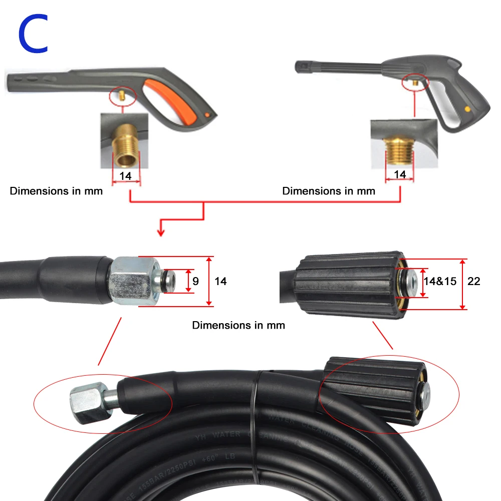 6m 10 meters 160bar 2320psi High Pressure Water Cleaning Hose Cord Pipe for Interskol Elitech High Pressure Washer Hose