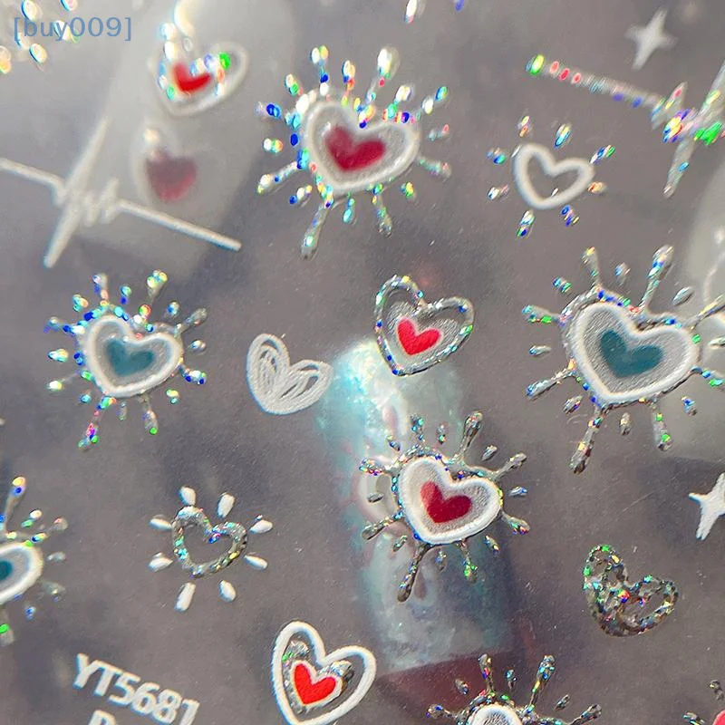 1 hoja de pegatinas láser para uñas con forma de corazón y amor, autoadhesivas 3D, accesorios para uñas con forma de corazón, pegatina para salón de manicura, decoración de uñas DIY