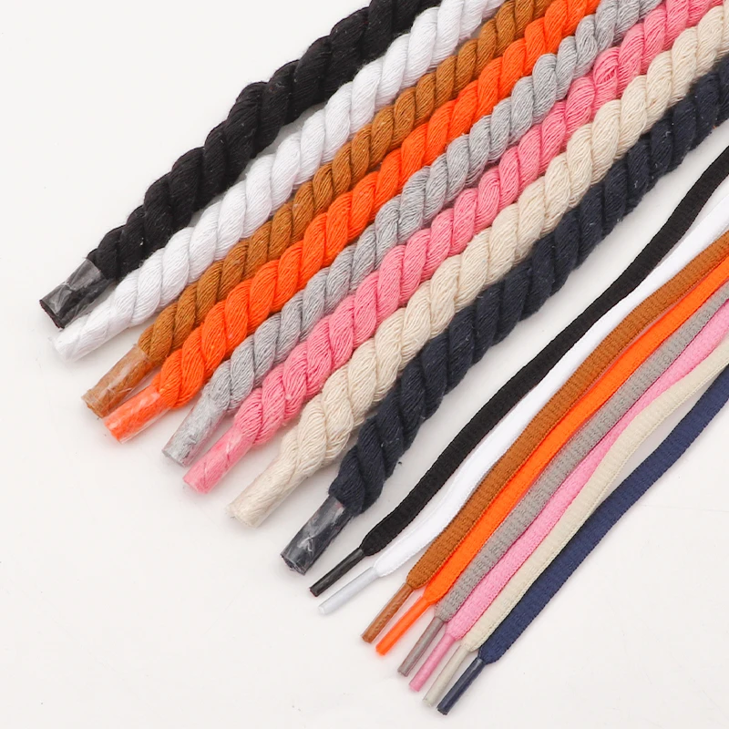 

2Pair 10MM Width Bold Cotton Linen Twist Weave Round Shoelaces Women Men Canvas Sneakers AF1/AJ Laces Oval Semicircle Shoelace