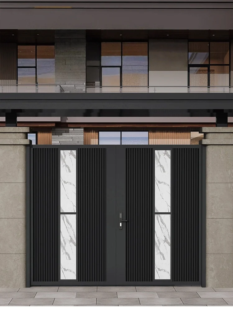 Customization Automatic Sliding Aluminum Modern Double Door Eco-Friendly & Durable Villa Courtyard Gate