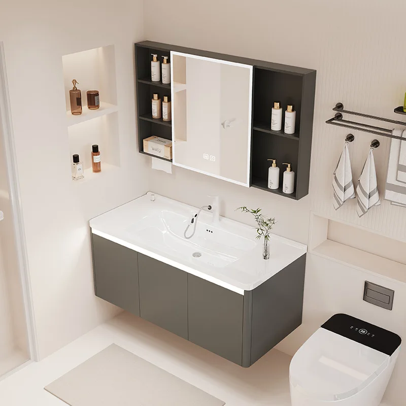 Taiwan controlled sewer bathroom cabinet ceramic integrated basin toilet bathroom cabinet combination honeycomb aluminum