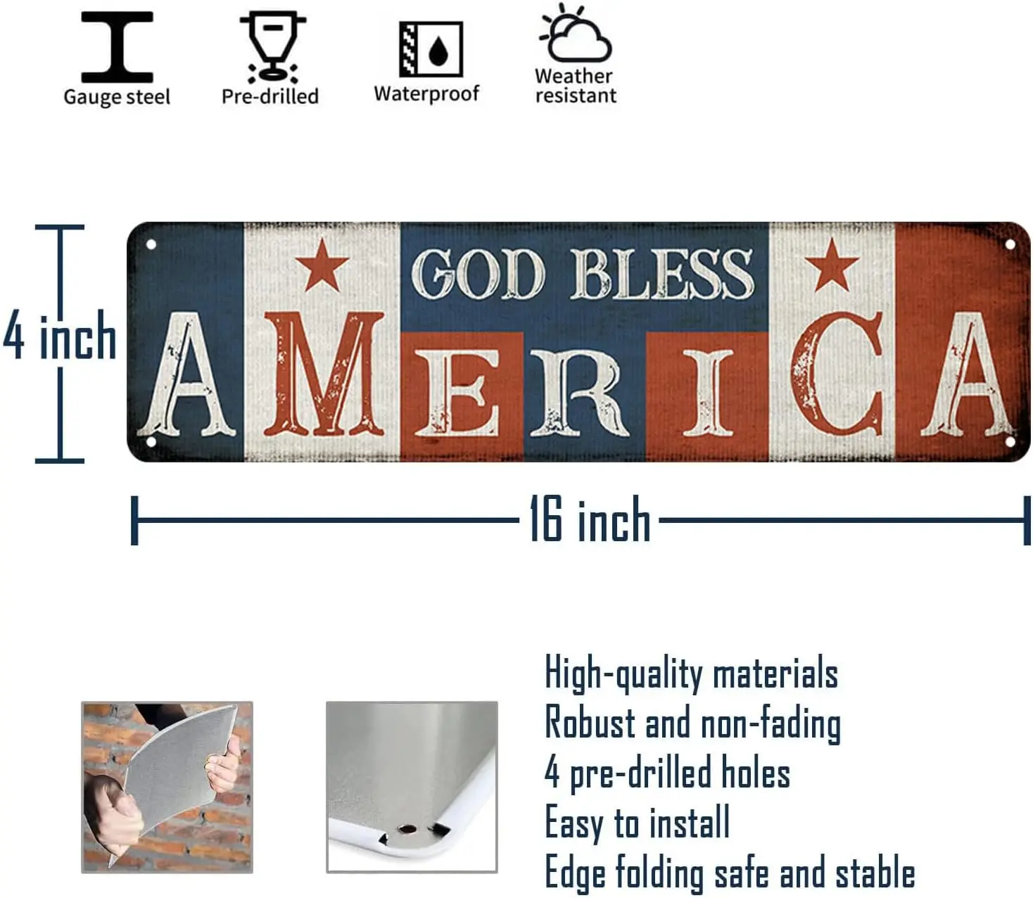 God Bless America Sign Vintage American Flag Metal Tin Sign Patriotic Wall Decor Gifts For Men God Bless USA Signs Outdoor God M