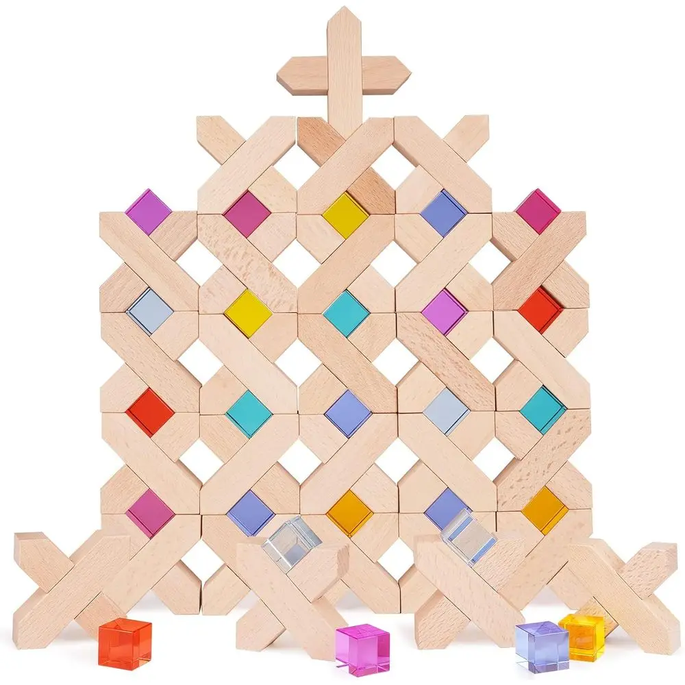 Impilatore arcobaleno Montessori in legno colorato - Giocattolo educativo con blocchi di gemme da 80 pezzi per i più piccoli