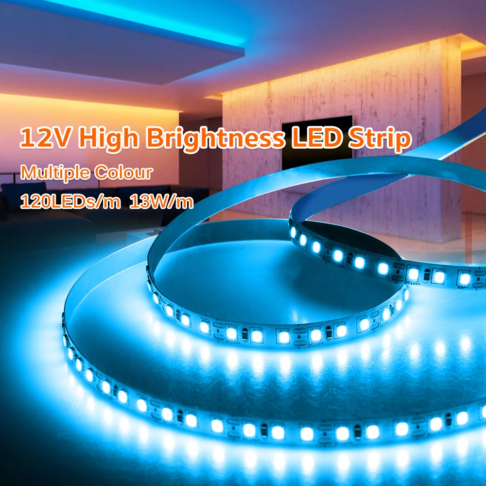 LED Strip 2835 DC12V 24V 120LEDs/m 6W/m Flexible LED Light 3000K 4000K 6000K Red Green Blue Pink Yellow 5m/lot