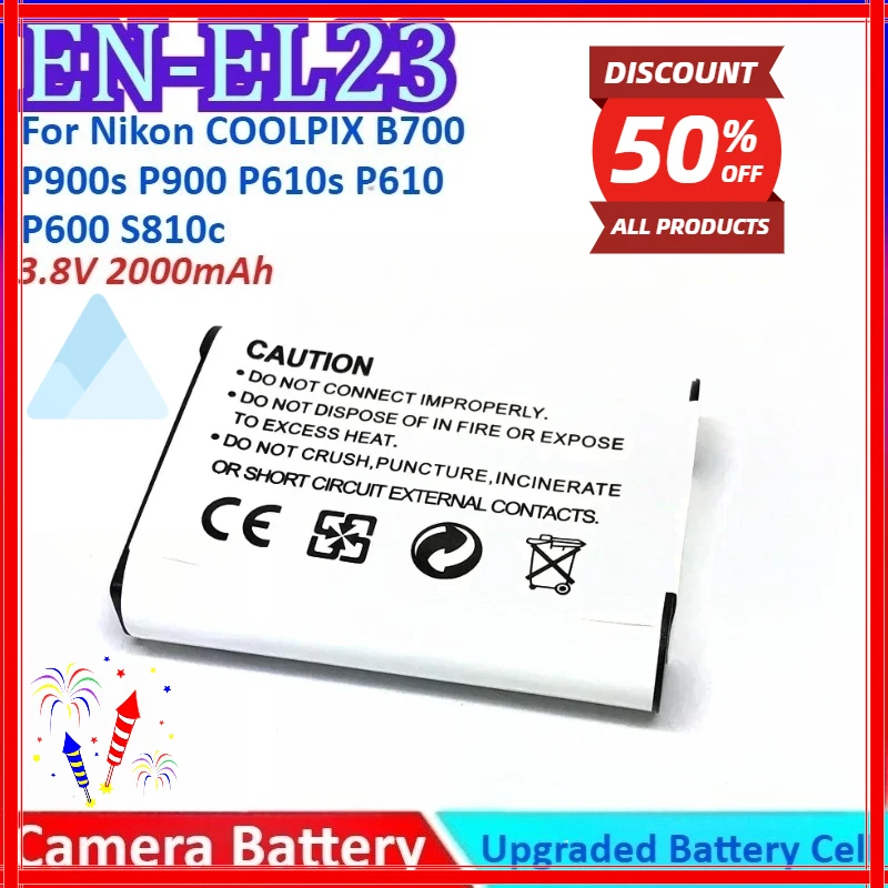 Batería de cámara EN-EL23 de 2000mAh 3,8 V + cargador para Nikon COOLPIX B700 P900S P900 P610S P610 P600 S810C batería recargable