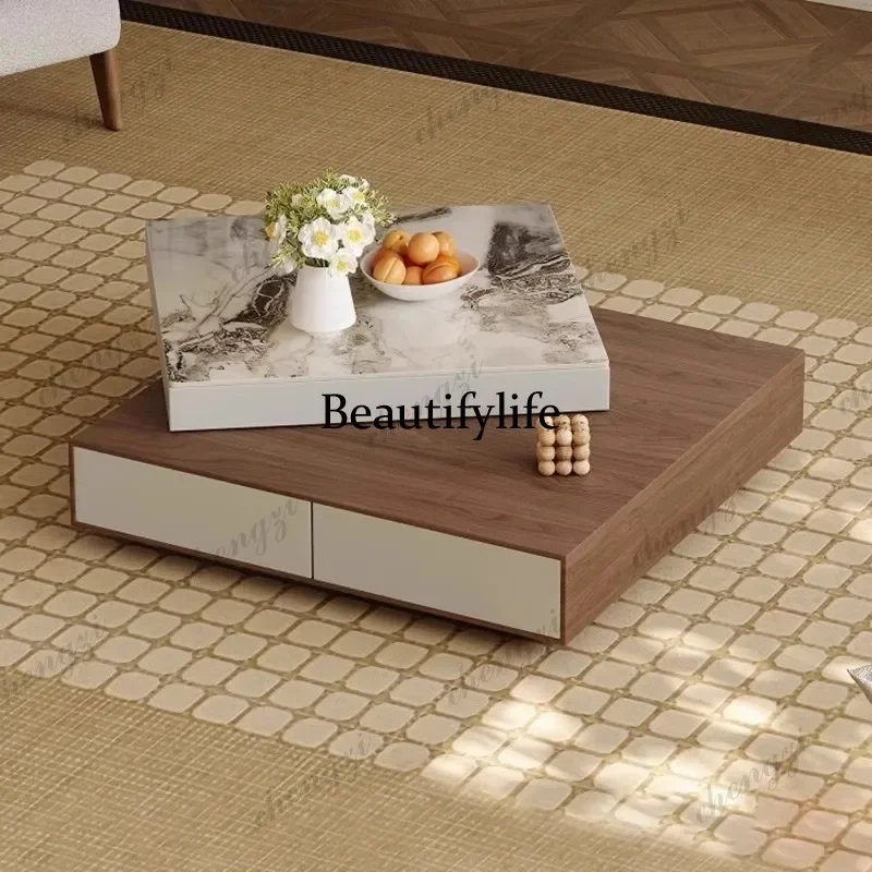 A139 Italian-style minimalist coffee table sintered stone square rotating rotating living room storage modern minimalist and hig