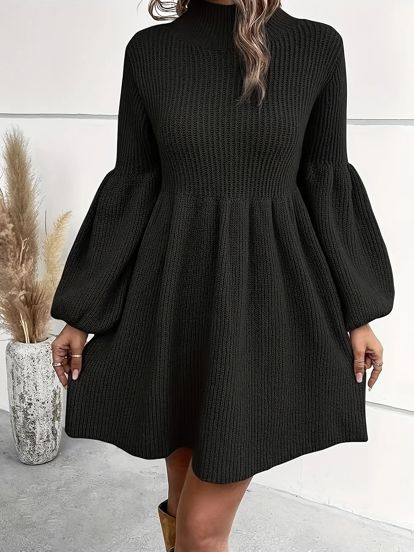 Casual simple turtleneck sweater dress (without belt)