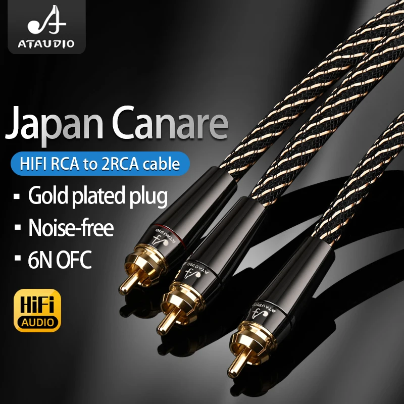 ATAUDIO HIFI RCA to 2RCA Audio Cable 6N OFC Core Noise-free RCA Male to 2RCA Male Cable for Mixers DVD Amplifiers Speakers