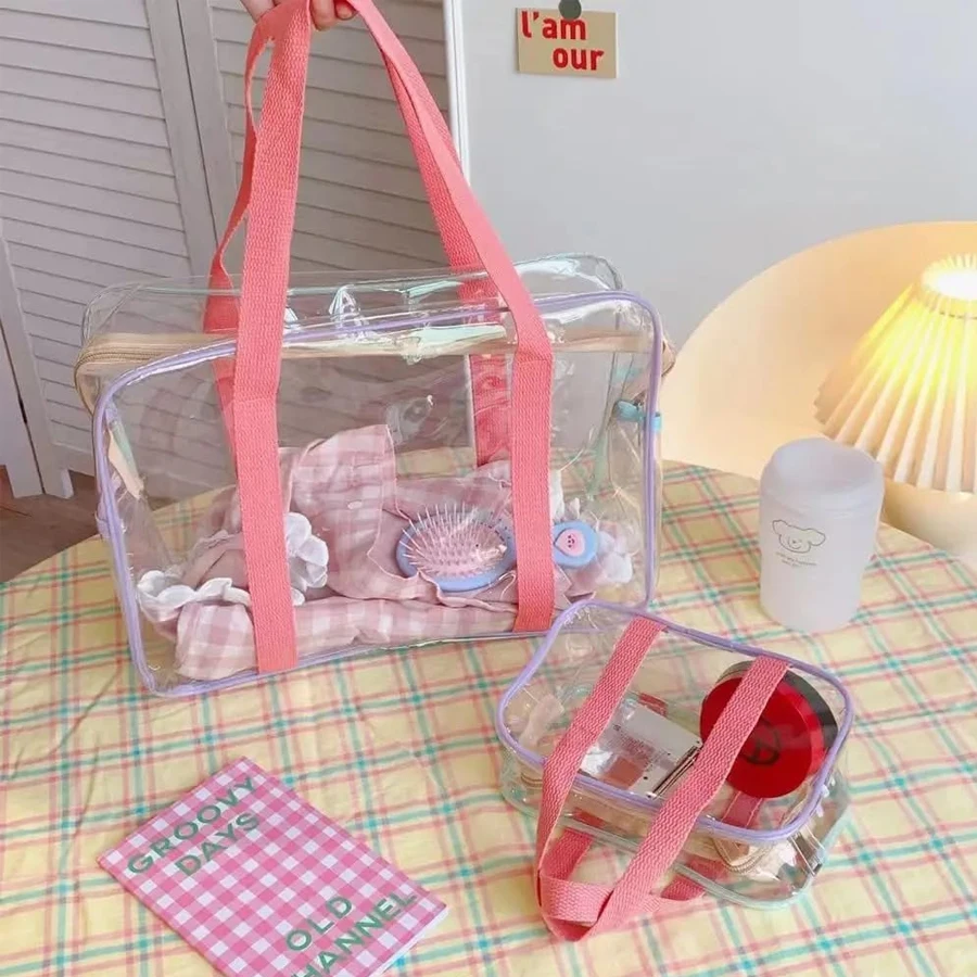 1–2 Stück wasserdichte transparente Reise-Kosmetik-Aufbewahrungstasche für Strandausflüge, Handtasche, Kulturbeutel-Organizer – Detail 4
