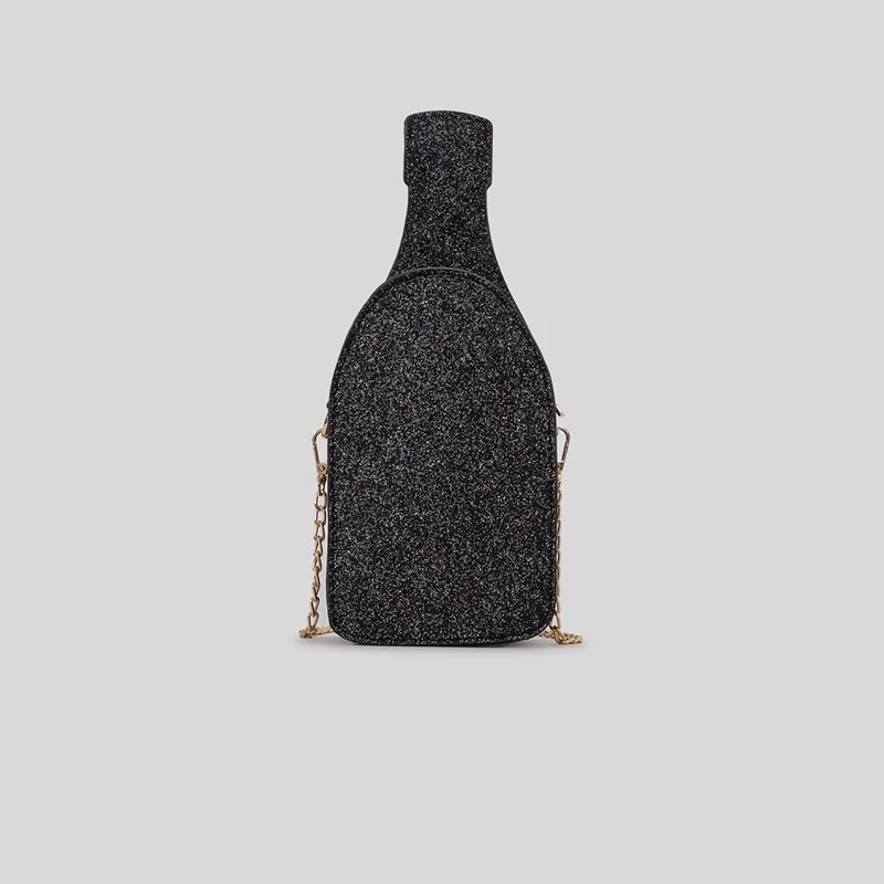 Creative letter wine bottle design women shoulder bag personalized glitter crossbody bags funny cute small phone purses 2024