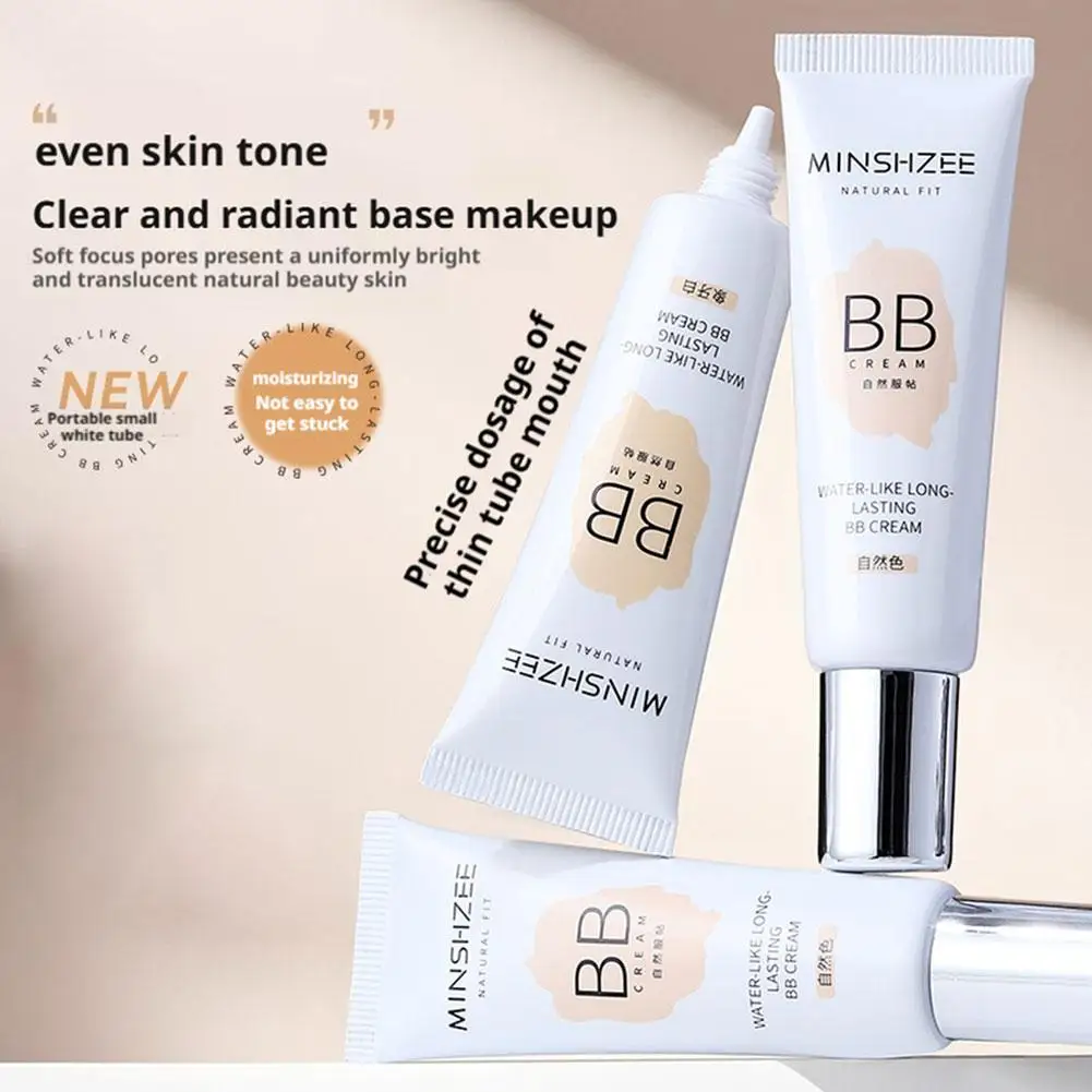 كريم بي بي طويل الأمد يشبه الماء من MINSHZEE - أبيض عاجي طبيعي، كريم عزل خفيف الوزن لمكياج الوجه