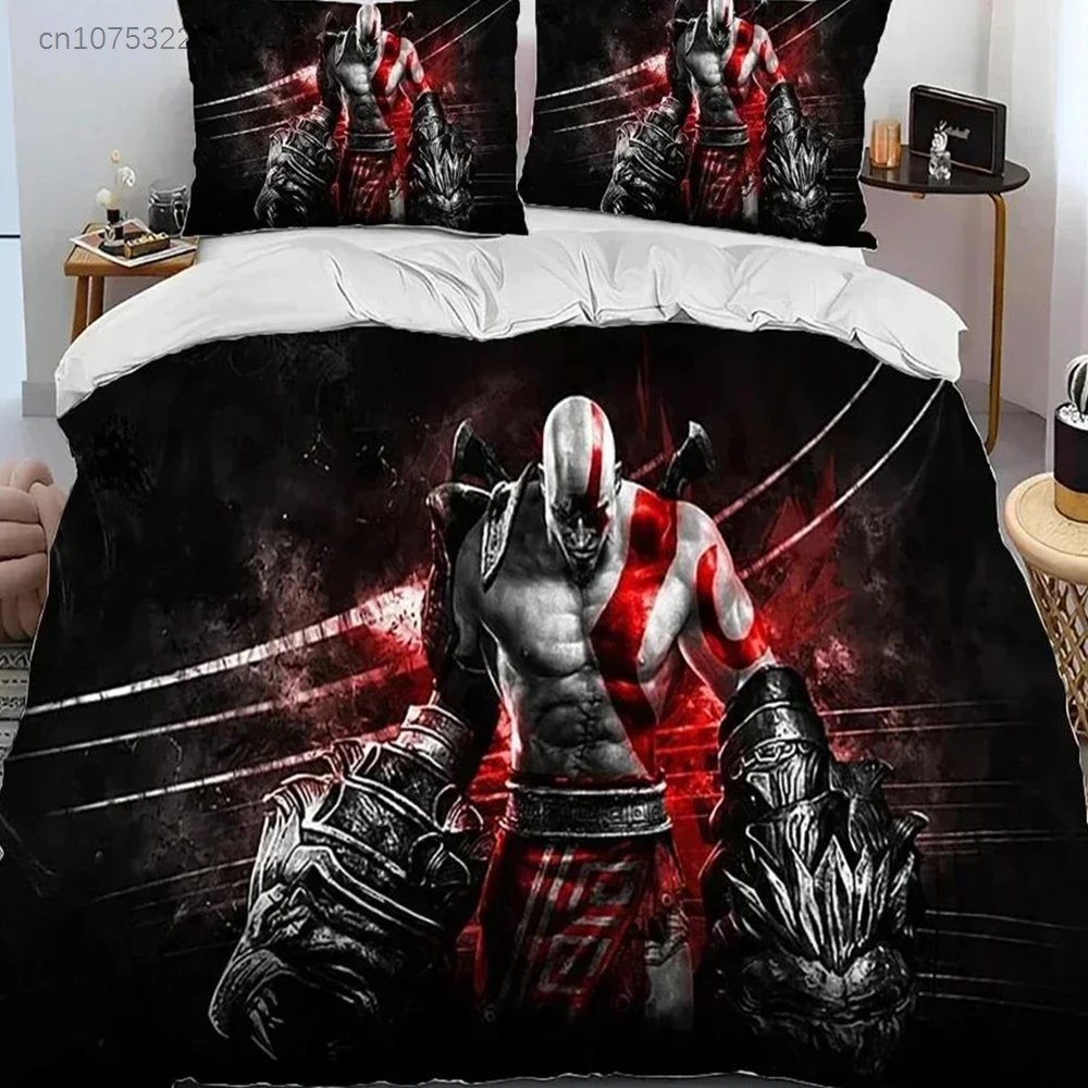 Game God Of War Kratos Bedding Set Printed Bed Set With Pillowcase Duvet Cover Soft Queen King Size Bedclothes Home Boys Adult
