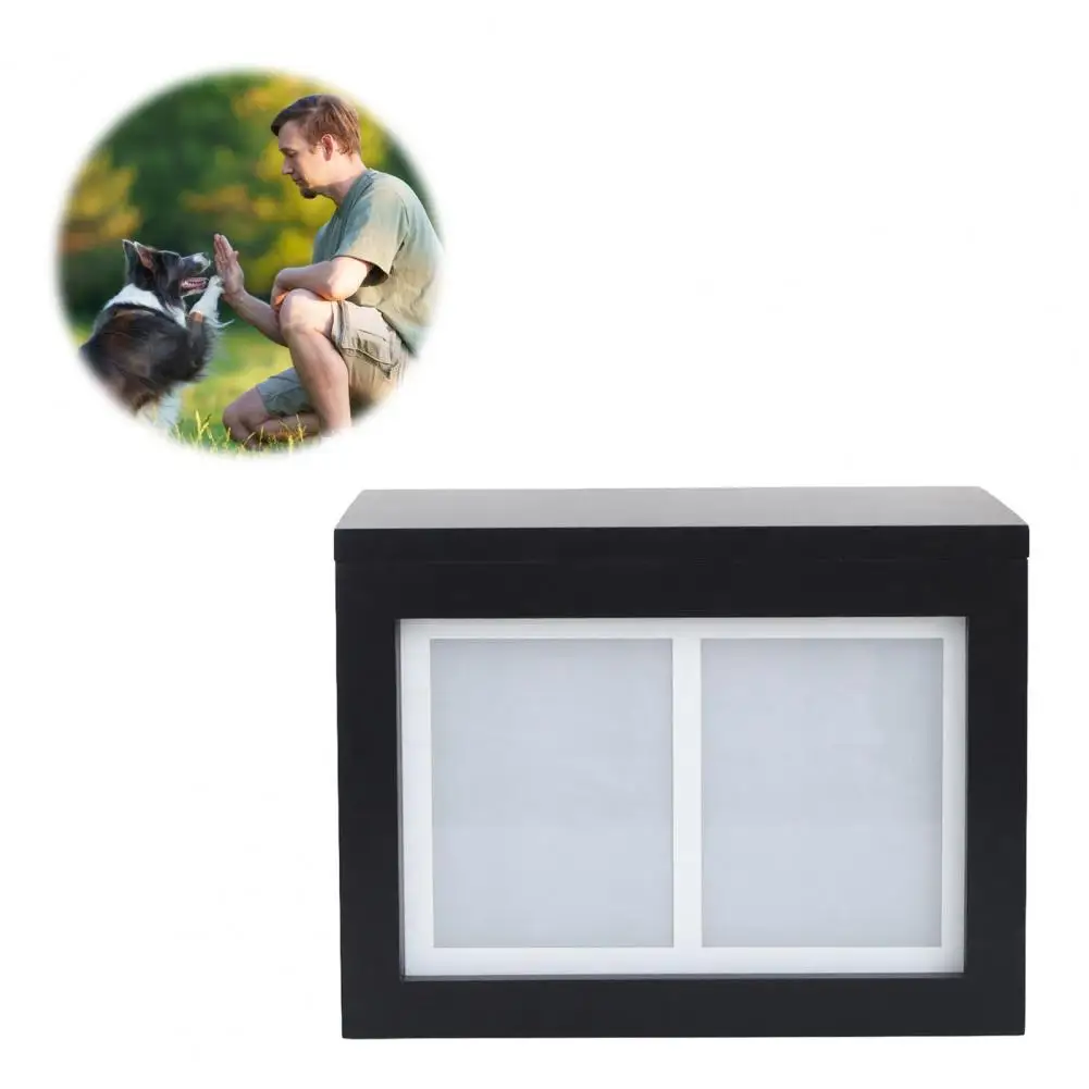 Hinged Lid Pet Urn Pet Ash Keepsake Box Black Wooden Pet Urn with Hinged Lid Capacity Dog Ash Container Double Photo for Cats