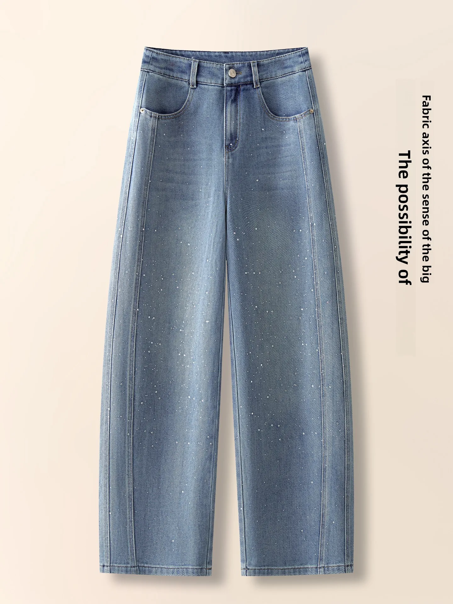 

Light Blue High Waist Loose Fit Slimming Wide Leg Jeans Women's Casual Fashion Diamond Embellished Denim Spring Autumn New Style
