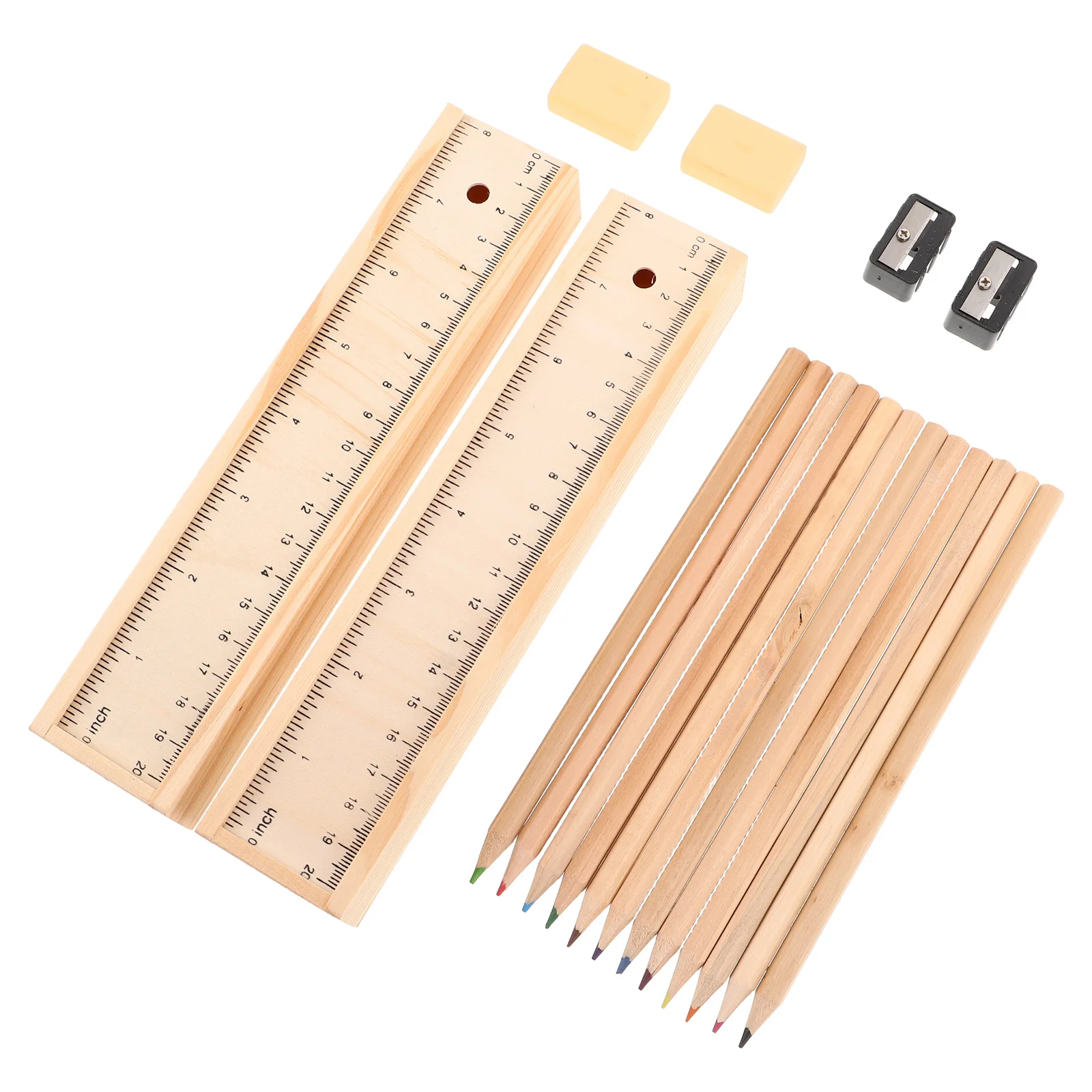 

2pcs 12 Color Pencil Set Natural Wood Pencil Box Colored Organizer Kids Supplies Classroom Tools Small Case Portable Design