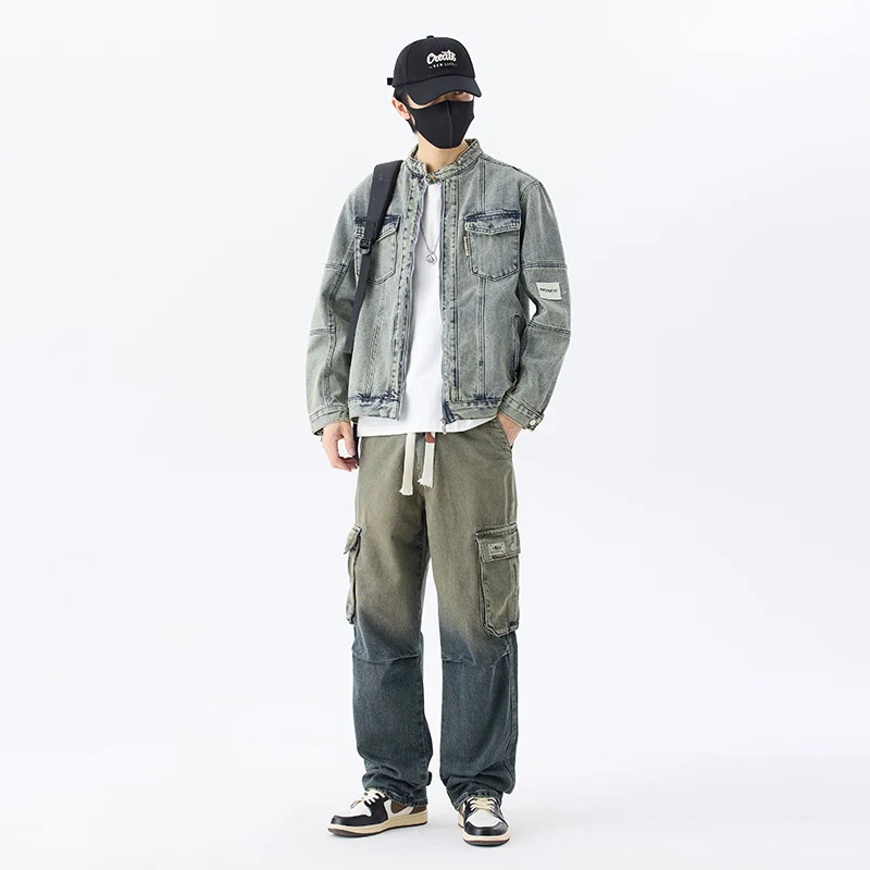 

Streetwear Autumn new retro nostalgia wind men's jeans wide-legged workwear trend fashion loose straight long pants