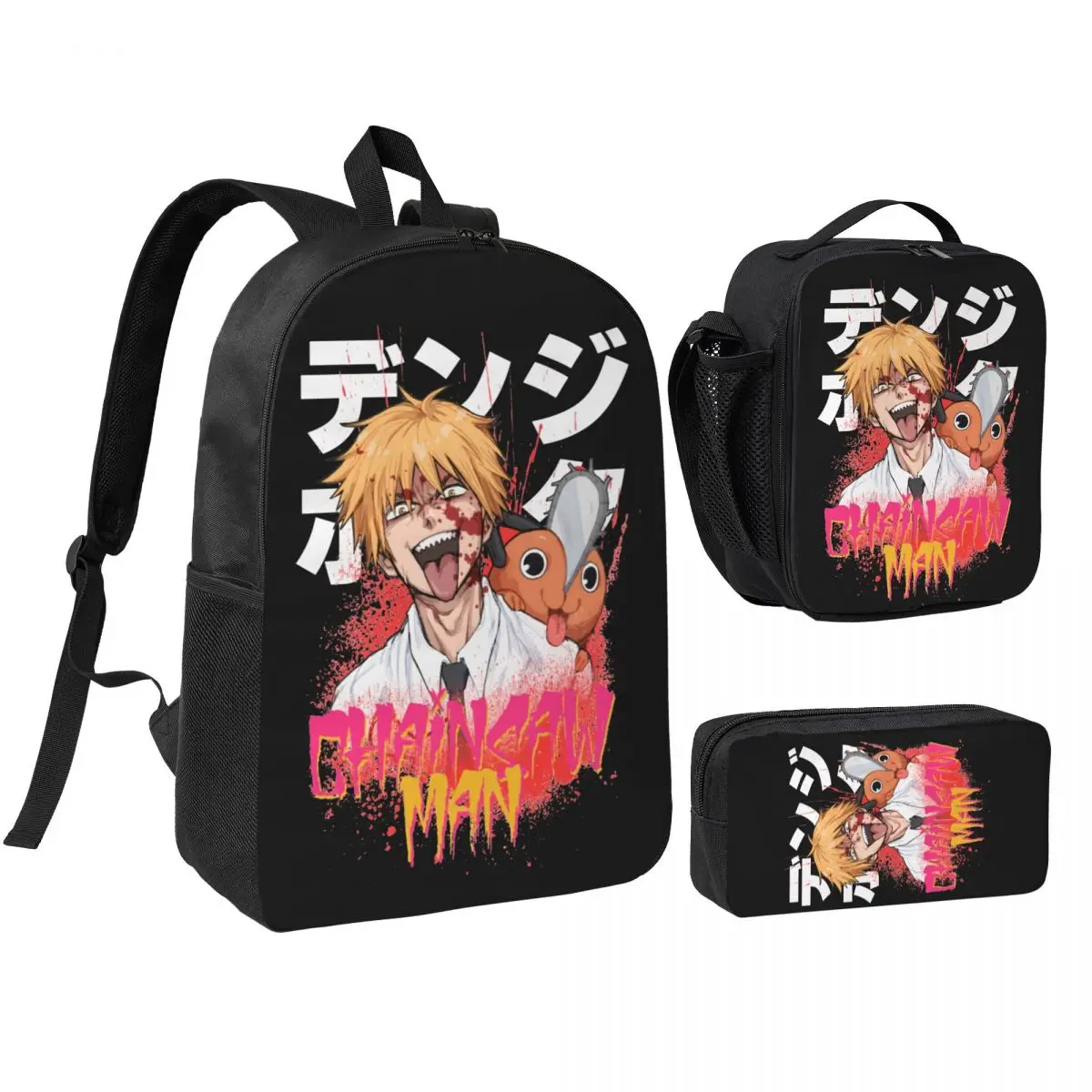 

3pecs/set Chainsaw Man аниме Pochita рюкзак для подростков вместительные холщовые сумки сумка для обеда пенал
