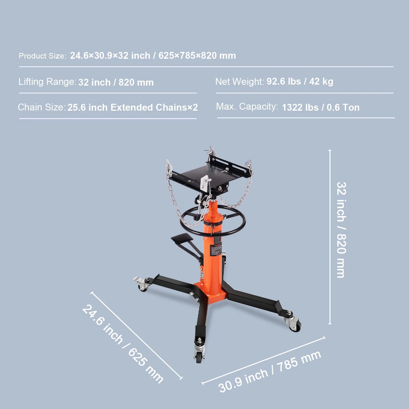 Transmission Jack 600 kg  Hydraulic Telescoping Transmission Jack High Lift 2-Stage Floor Jack Stand Garage/Shop Lift Hoist