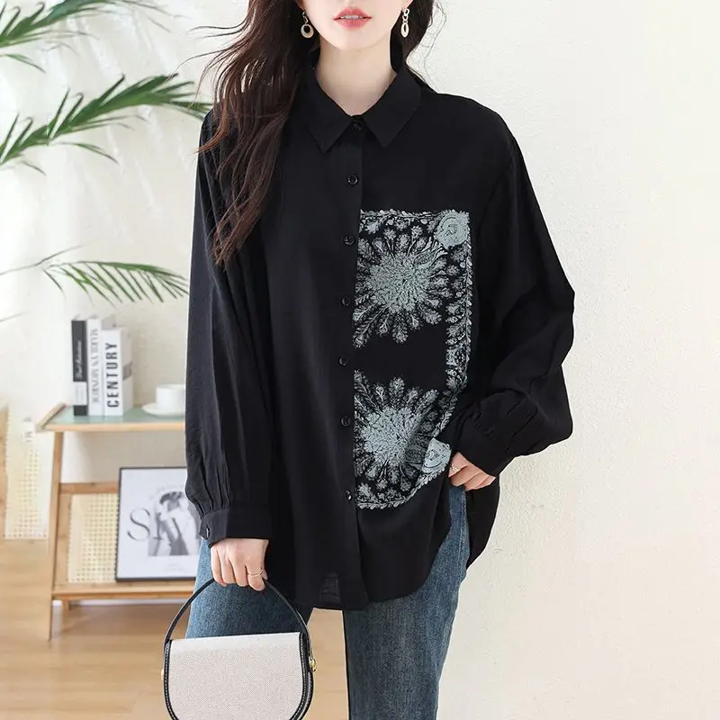 Nueva llegada camisa de manga larga con estampado suelto para primavera y otoño
