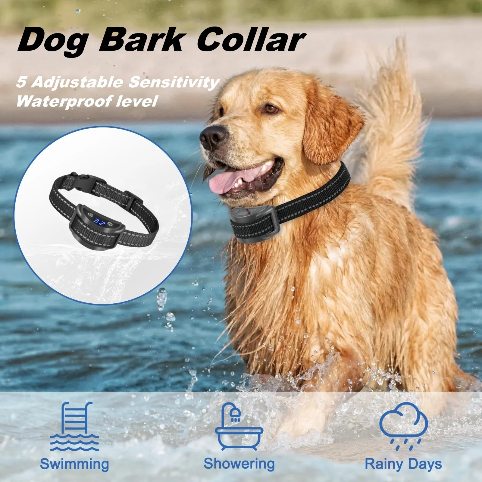 Dog Bark Collar for Various Dogs Safe No Shock Anti Barking Collar with Sound Beep Vibration Shock Waterproof and Rechargeable