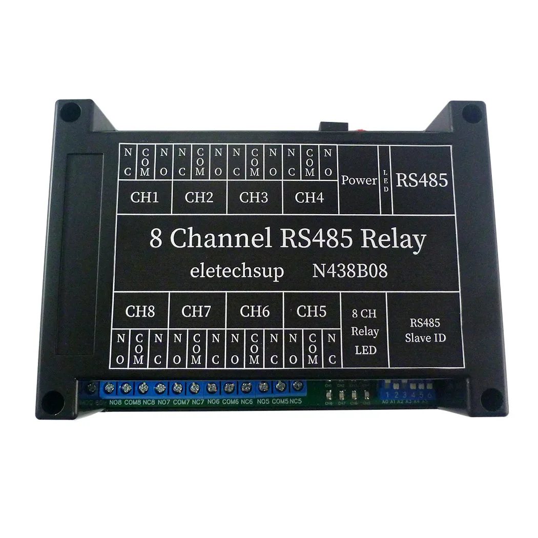 

N438B08 8CH DC 12V RS485 Relay PC UART Serial Port Switch RTU 03 06 16 Function Code DIN Shell Switch Board With TVS Protected