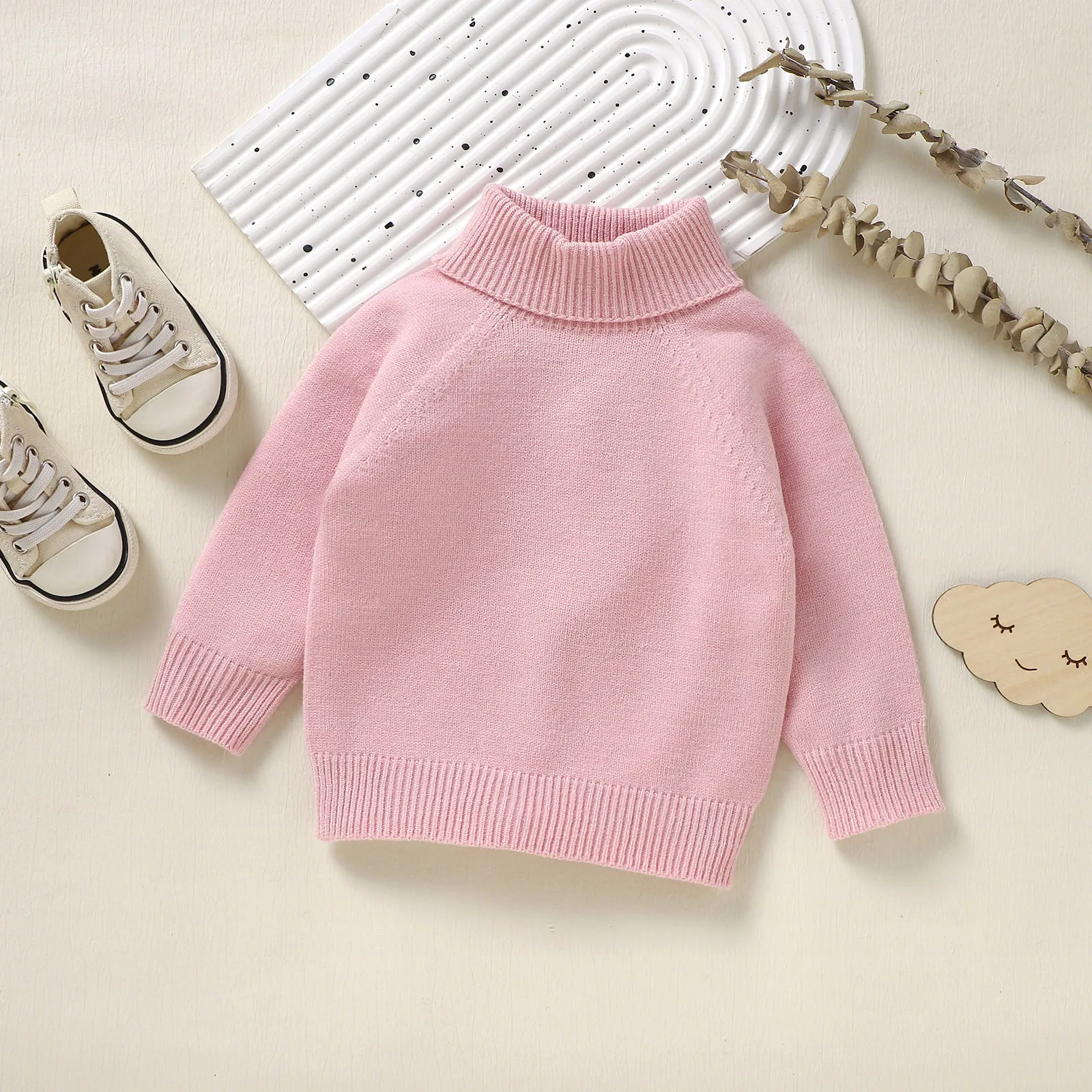 Baby Sweater Casual Boys Girls Solid Knit Cable Turtleneck Soft Warm Toddler High Collar Children'S Pullover